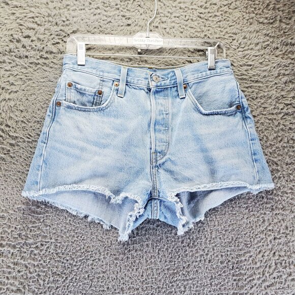Levis Shorts Womens 28 Blue High-Waisted 501 Denim Cut Off Jorts - Picture 2 of 12